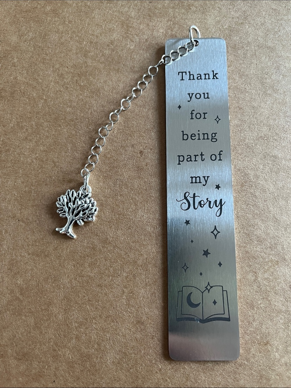 Silver Bookmark Charm - "Thank you for being part of my Story"